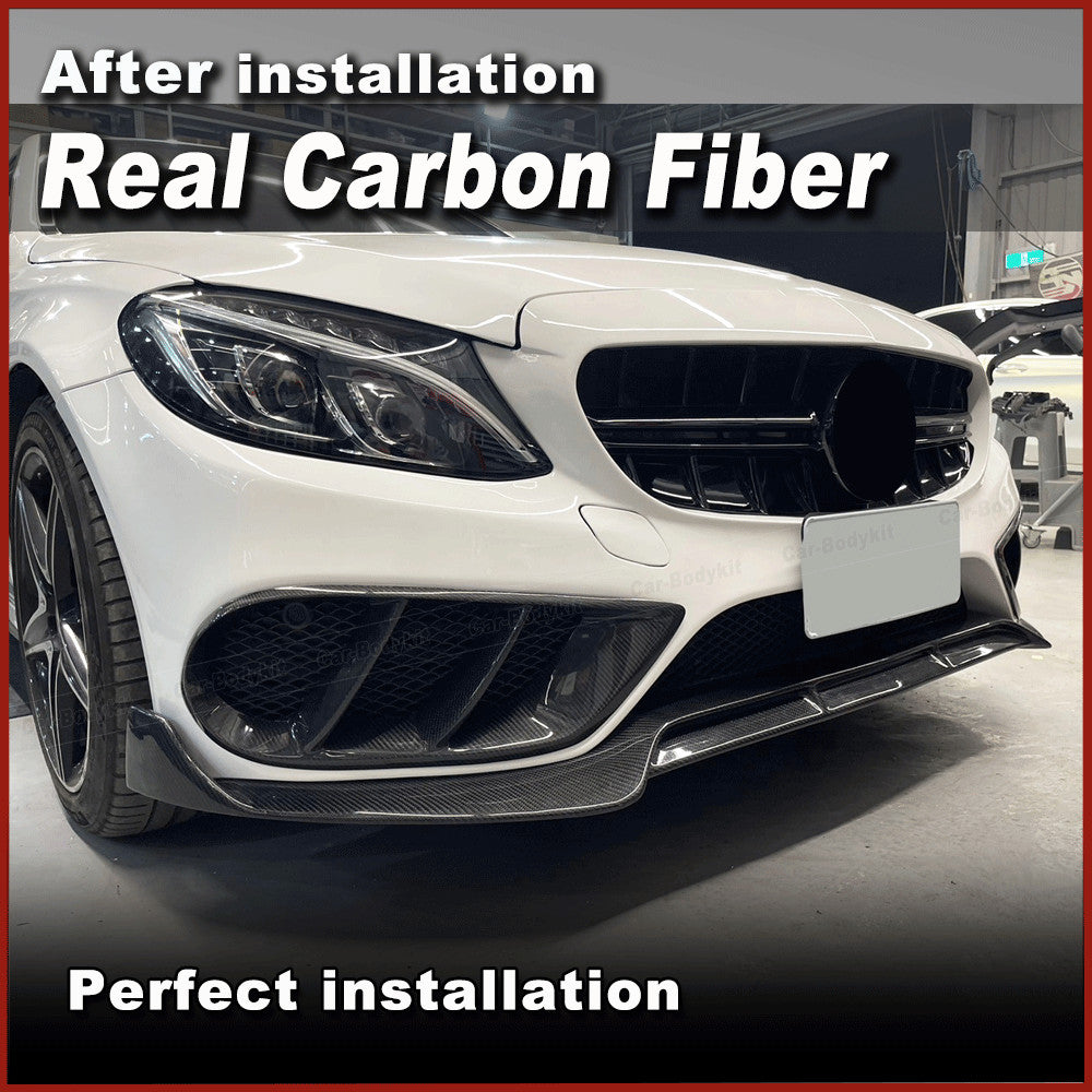 for Benz W205 Sport C43 REAL Carbon Front Bumper Grill Air Vent Fog Cover