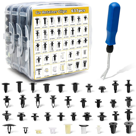Car door panel trim clips - 38 most popular sizes, 637 pieces