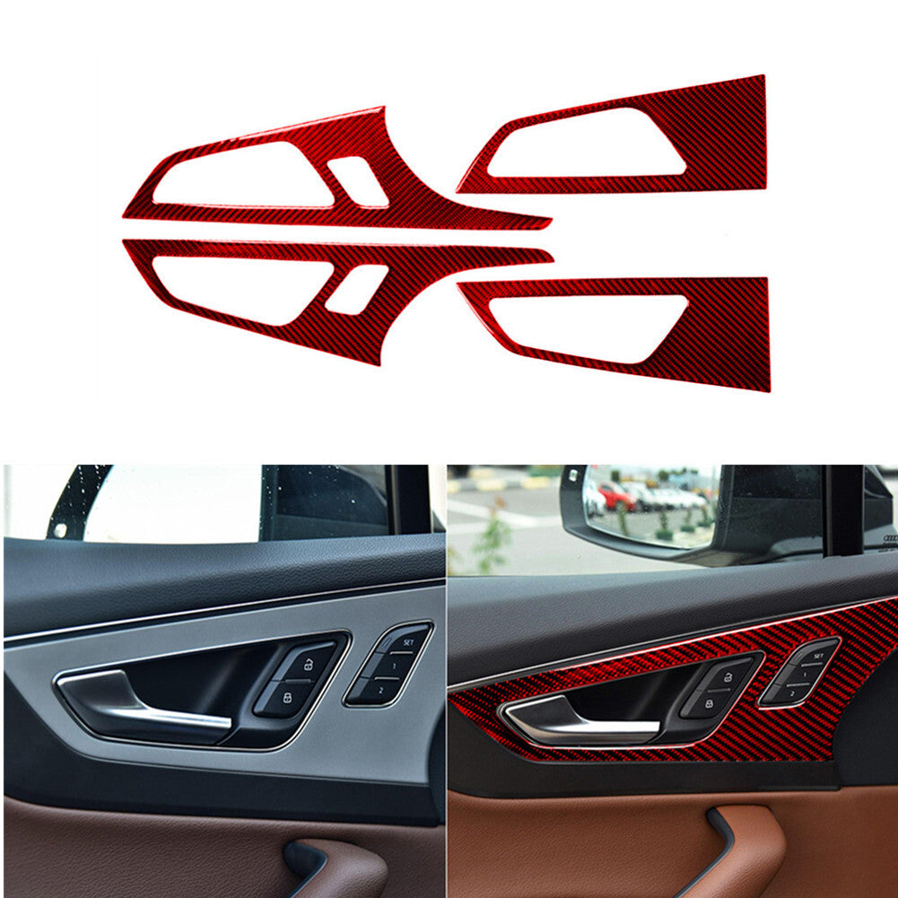 Red Car Inner Door Handle Trim Interior Carbon Fiber Sticker for Audi Q7 2016-19
