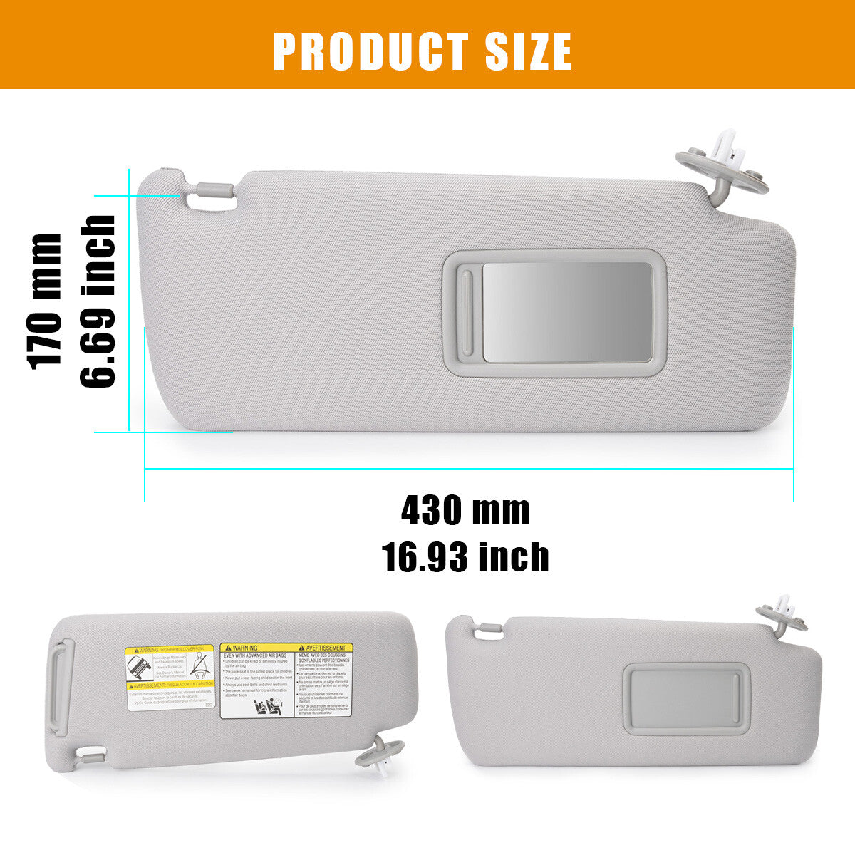 74310-35A91-B1 7431035A91B1 Gray Right Side Sun Visor for Toyota Prado 2010-2023
