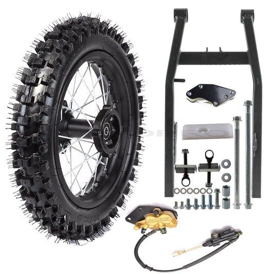 12-inch rear wheel, 80/100-12 tire, 3.00-12 rim, swingarm, Taodao SSR bicycle, 110cc, 125cc.