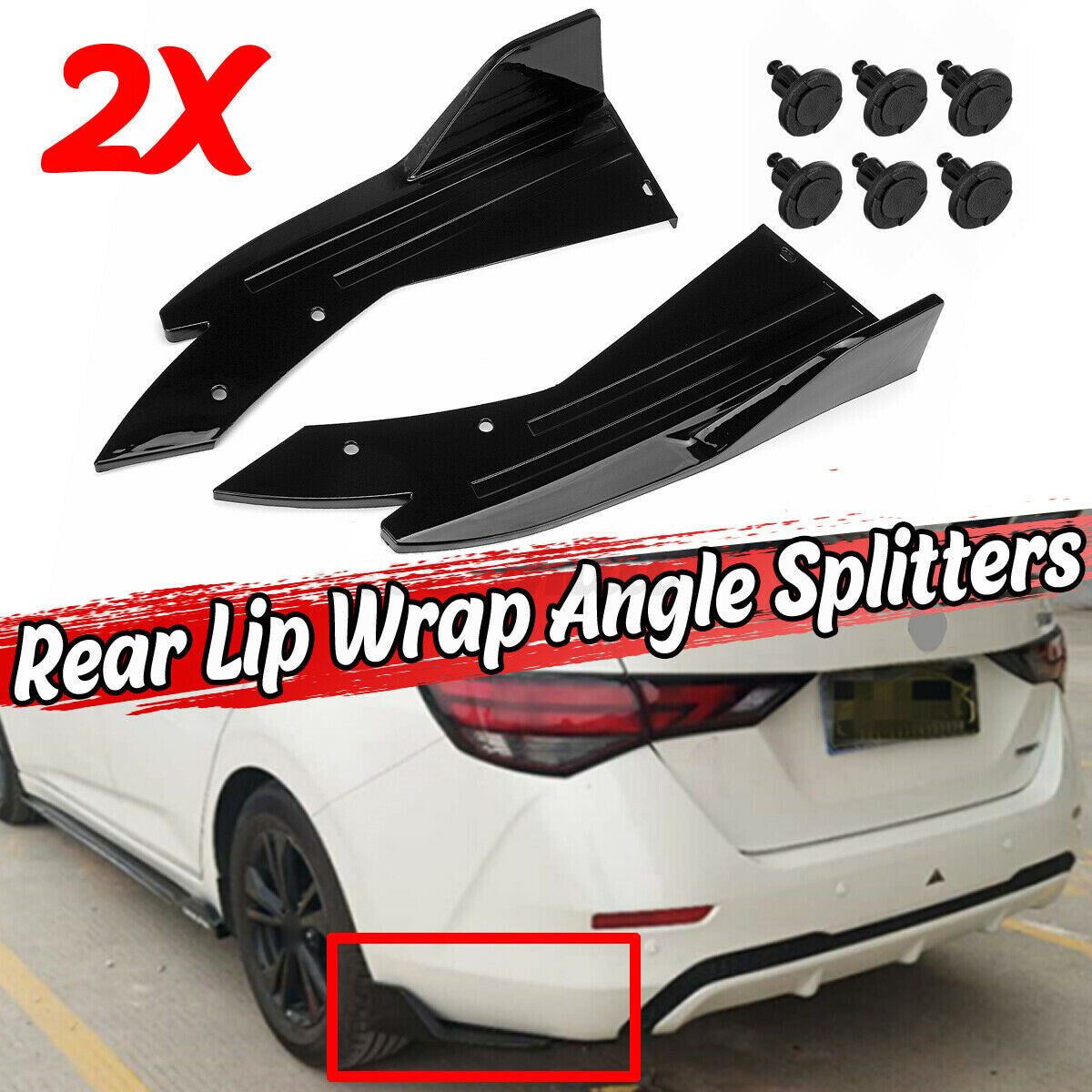 Rear Bumper Lip Spoiler Cap Splitter Valance Spats Aprons Gloss Black Universal