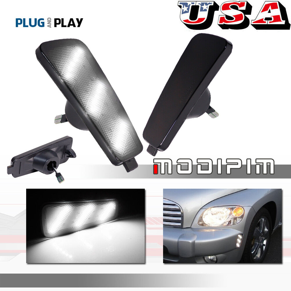 2-piece smoked lens white front side marker corner lights for 2006-2011 for Chevrolet HHR