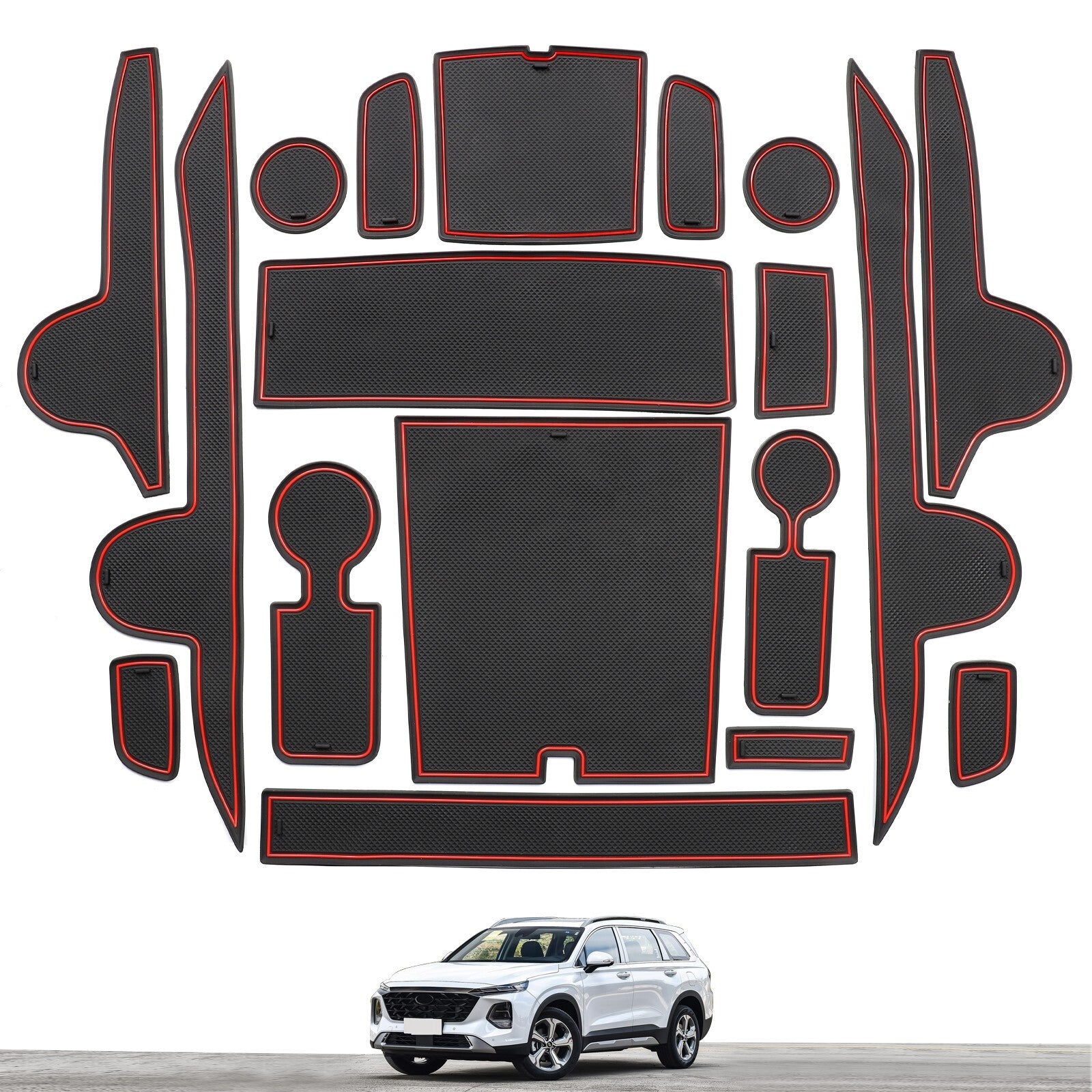 Non-Slip Gate Slot Pad for Hyundai SantaFe 2023 2024 Cup Mat Car Accessories RED