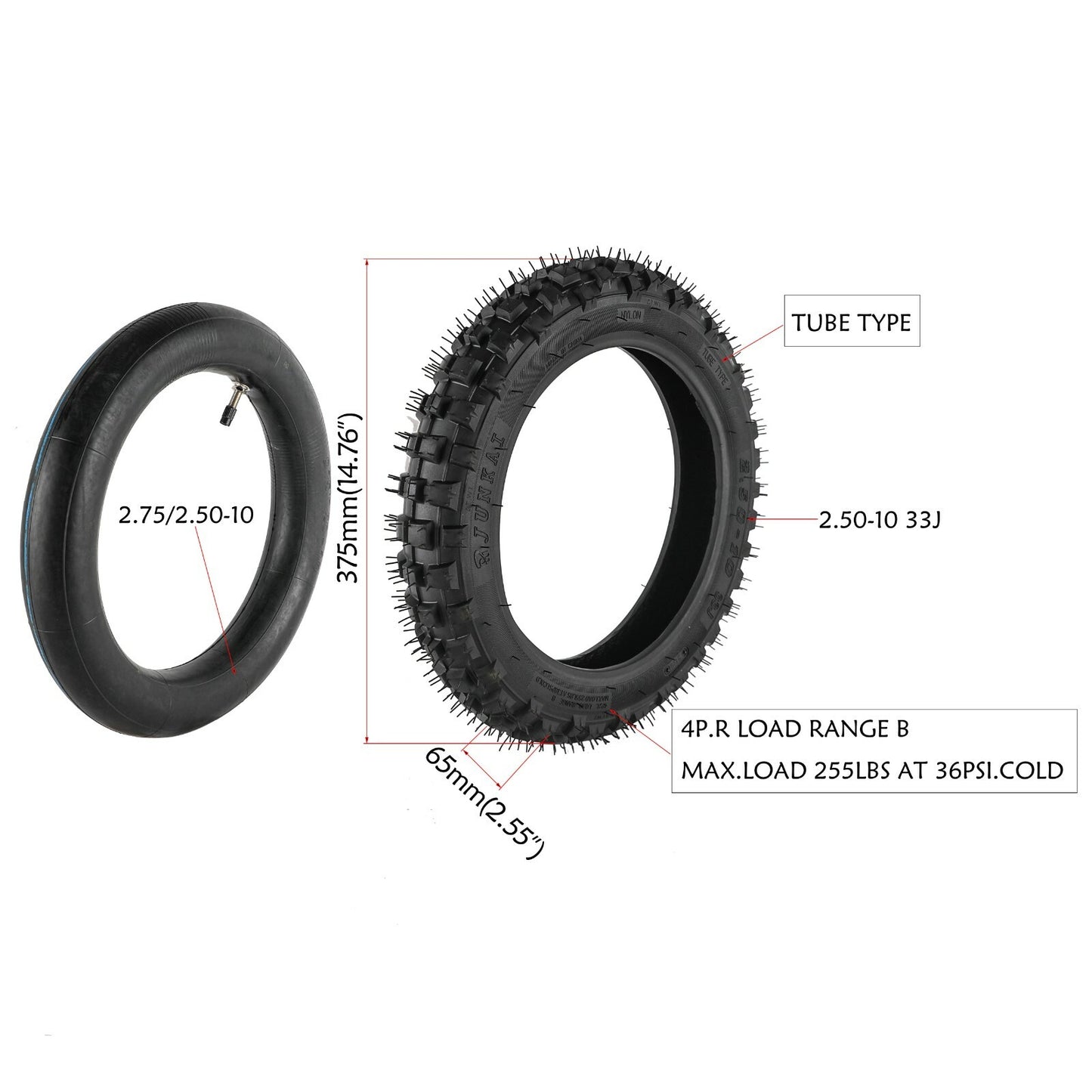 Rear 3.00 - 10 Tire + Pipe 80/100 - 10 Suitable for Honda CRF50 XR50 Cooler SSR 70cc 110cc