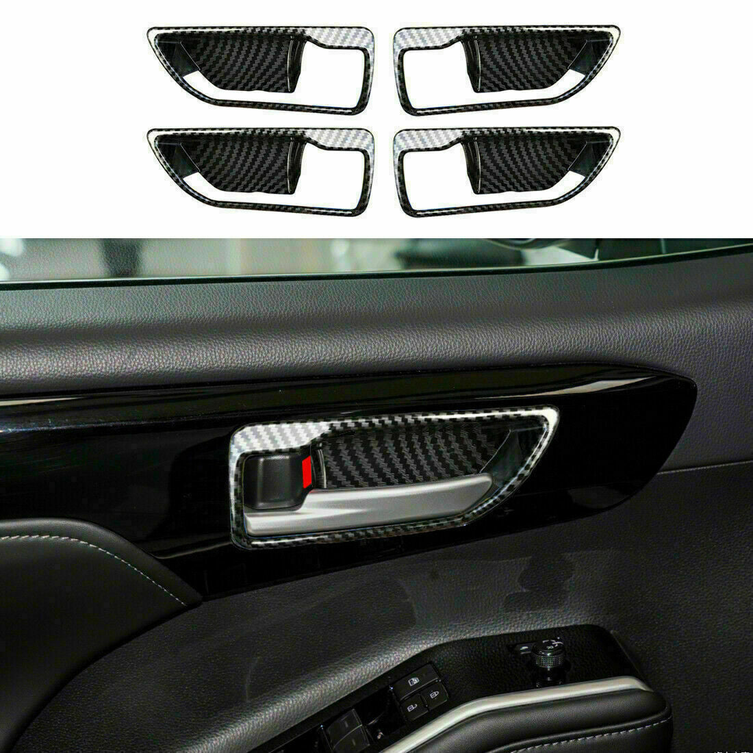 Carbon Fiber Interior Door Bowl Panel Cover Trim for Toyota Highlander 2020-2023