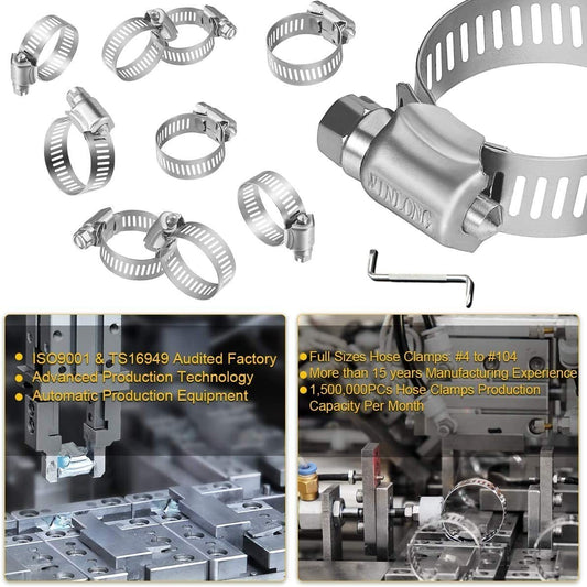 10-pack of worm gear drive hose clamps, 2-inch clamps, 27-51 mm range, for automated piping.