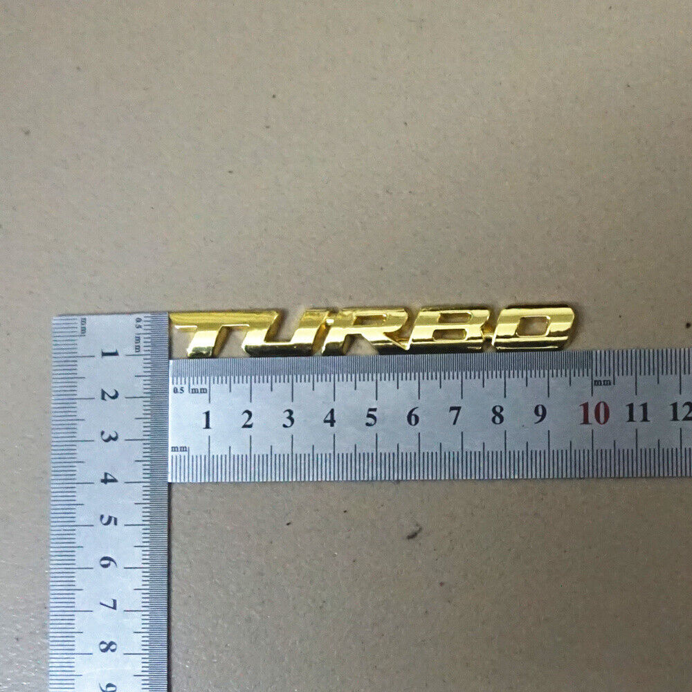 2x Golden TURBO Chrome Small Metal Badge Decal Emblem Sticker Luxury Premium AWD