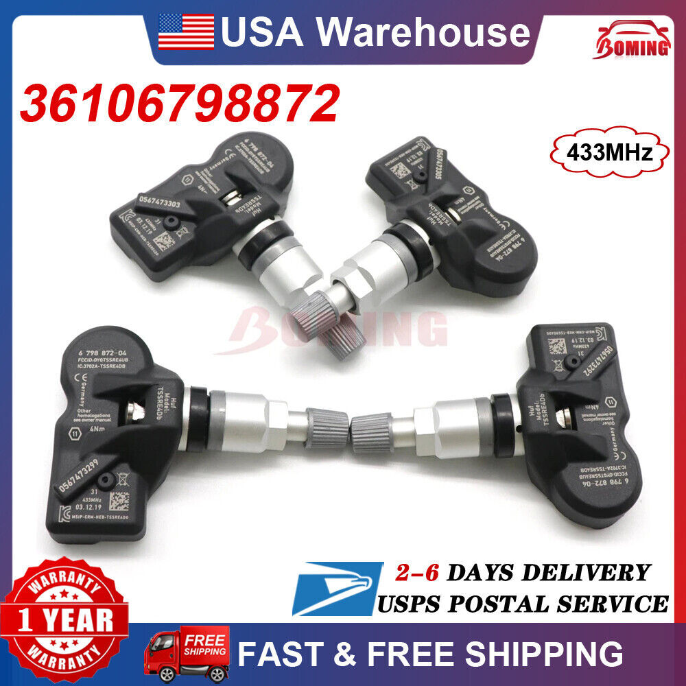 New 4-piece TPMS 6798872 tire pressure sensor for BMW 2, 3, 4, 5, 6, 7 series, X1, Z4, and for Mini .