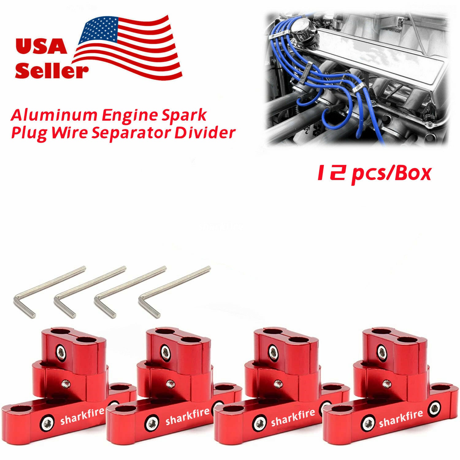 12-Piece Alloy Spark Plug Wire Separator Divider 8mm 9mm 10mm for Racing (Red)