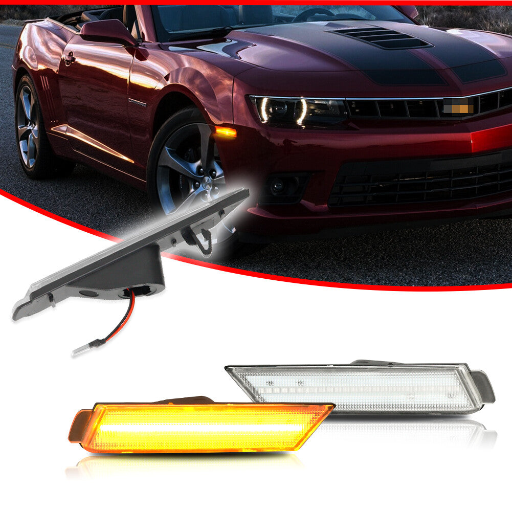 Transparent lens, amber LED front fender side marker lights for Chevrolet Camaro 2010-2015