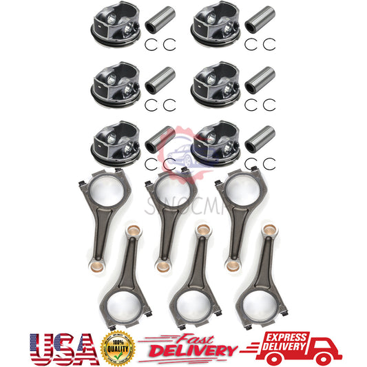 6PCS Pistons Rings Connecting Rods Kit Piston  Connecting Rod for Jaguar F-Pace