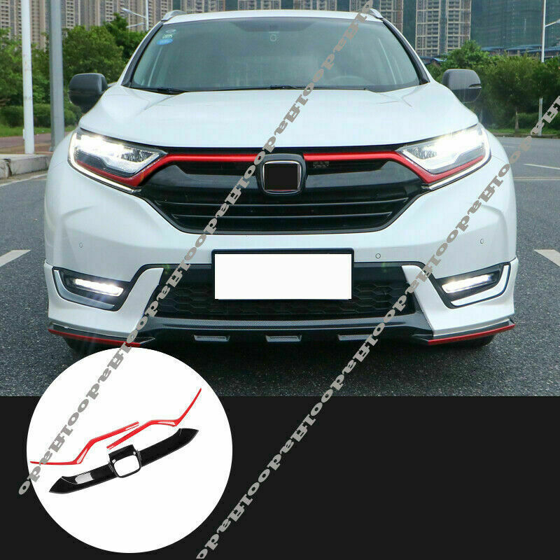3X Black+Red Head Light  Front Grille Trim Molding for Honda CR-V CRV 2017-2019