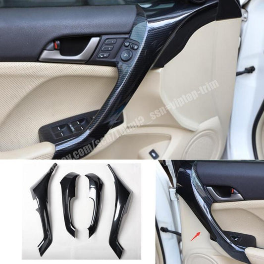 Carbon Fiber ABS Interior Door Armrest Cover Trim 4pcs for Acura TSX 2009-2014