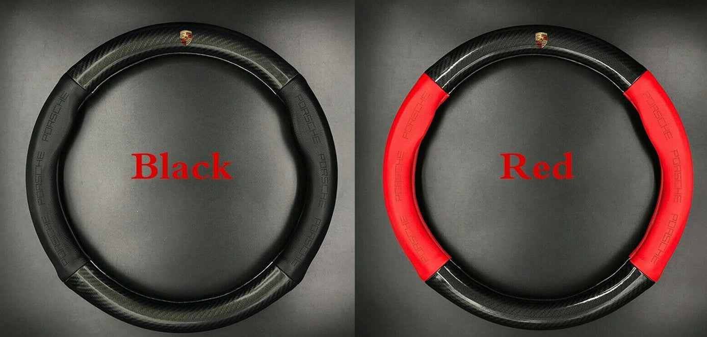 BLACK 15 Car Steering Wheel Cover Genuine Leather for Porsche