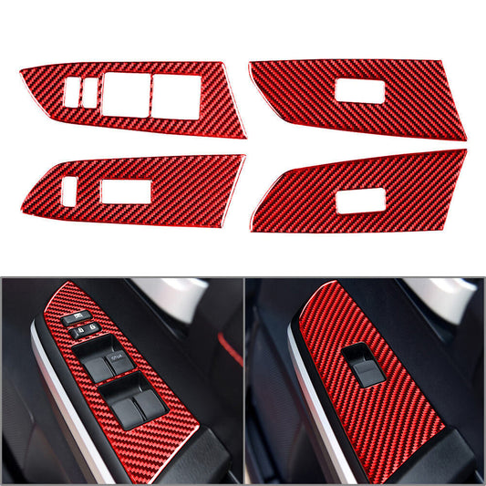 Carbon Fiber Door Window Lift Switch Cover Trim Fit for Toyota Tundra 14-21 RHD Red