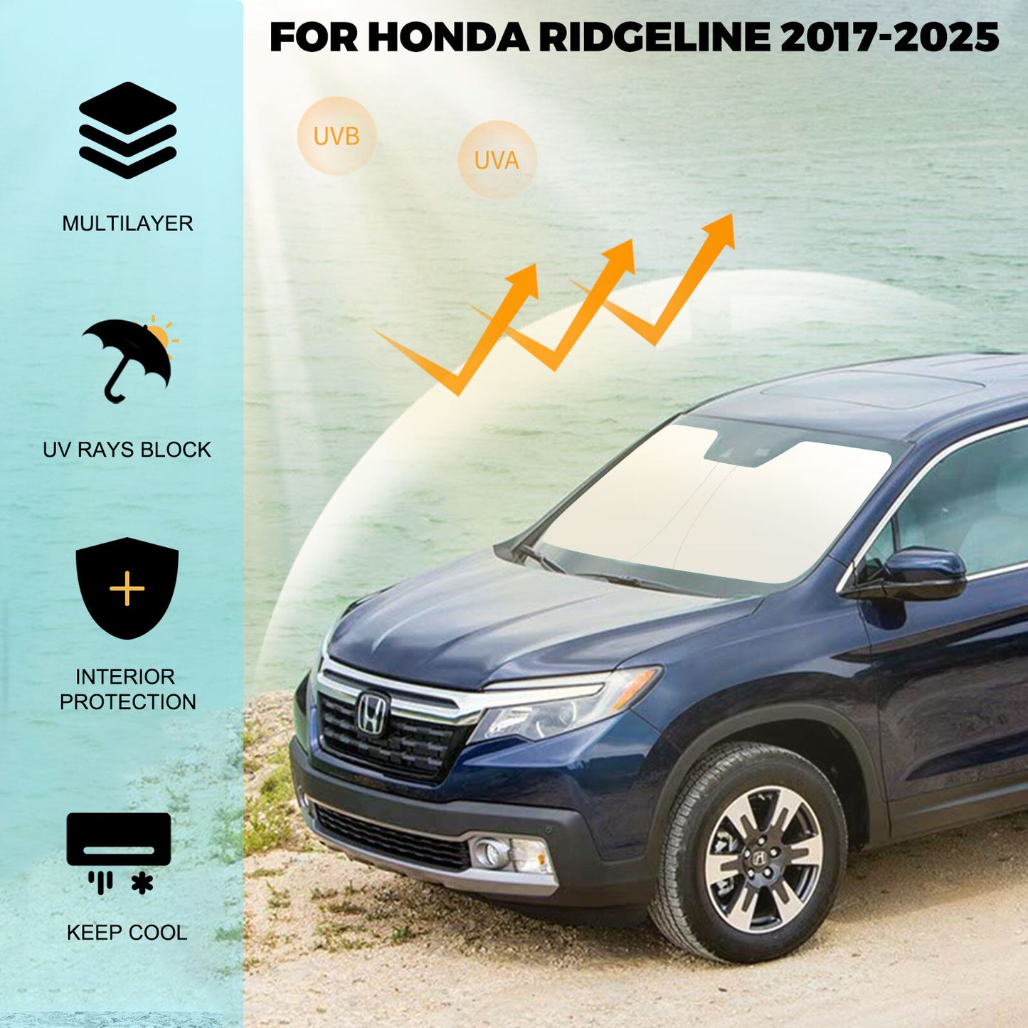 Custom for Honda Ridgeline 2017-2025 Car Windshield Sun Shade UV Block Cover