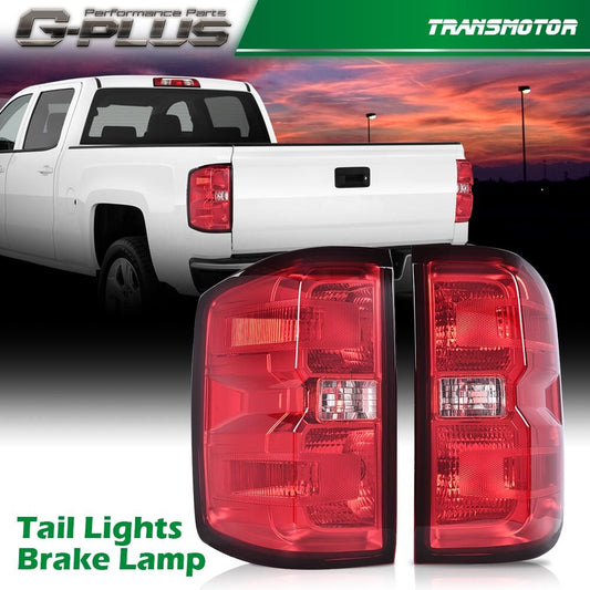 Paired taillights and brake lights suitable for Chevrolet Silverado 1500, 2500HD, and 3500HD models (2014-2018).