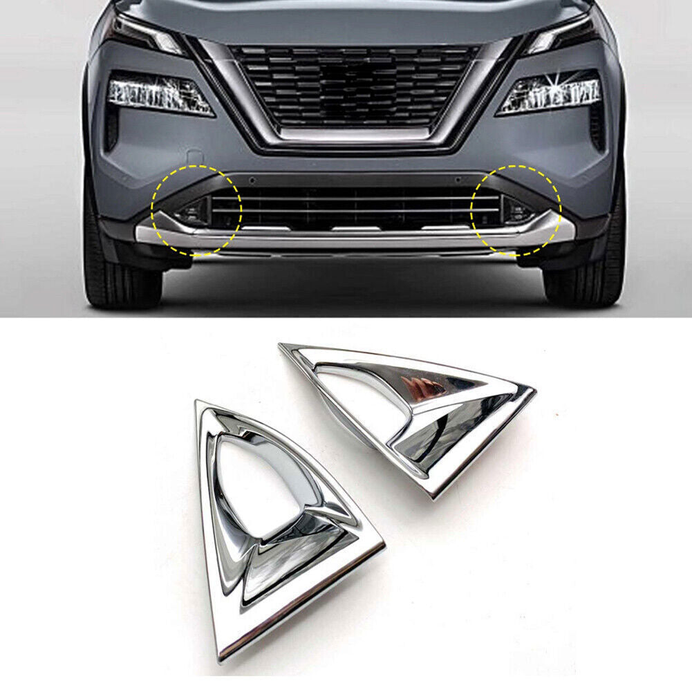 Chrome Front Bumper Fog Light Lamp Moulding Cover Trim for Nissan Rogue 2021-23