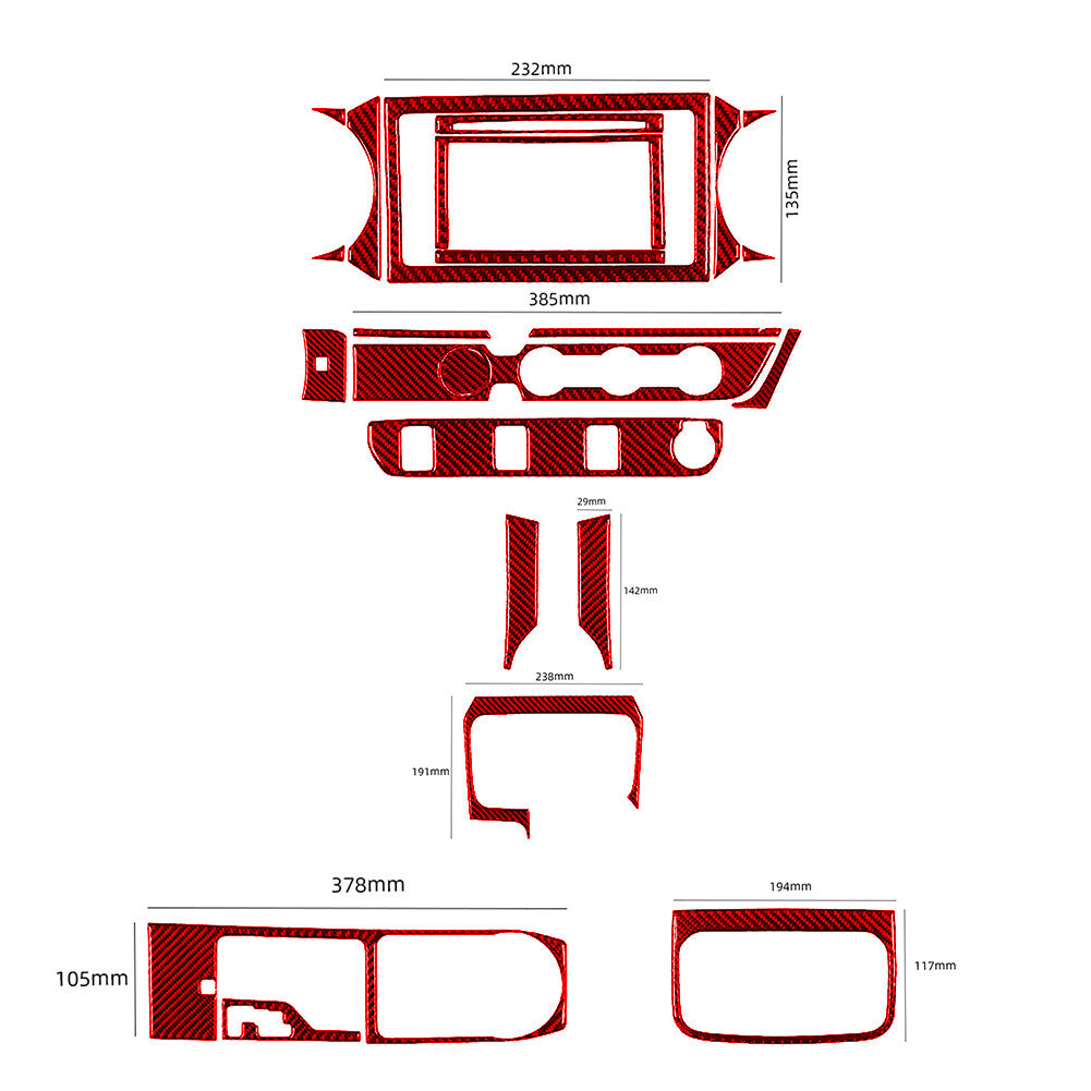 20X Red Carbon Fiber Central Console Trim Kit for Toyota Tacoma 2016-2021 Type B
