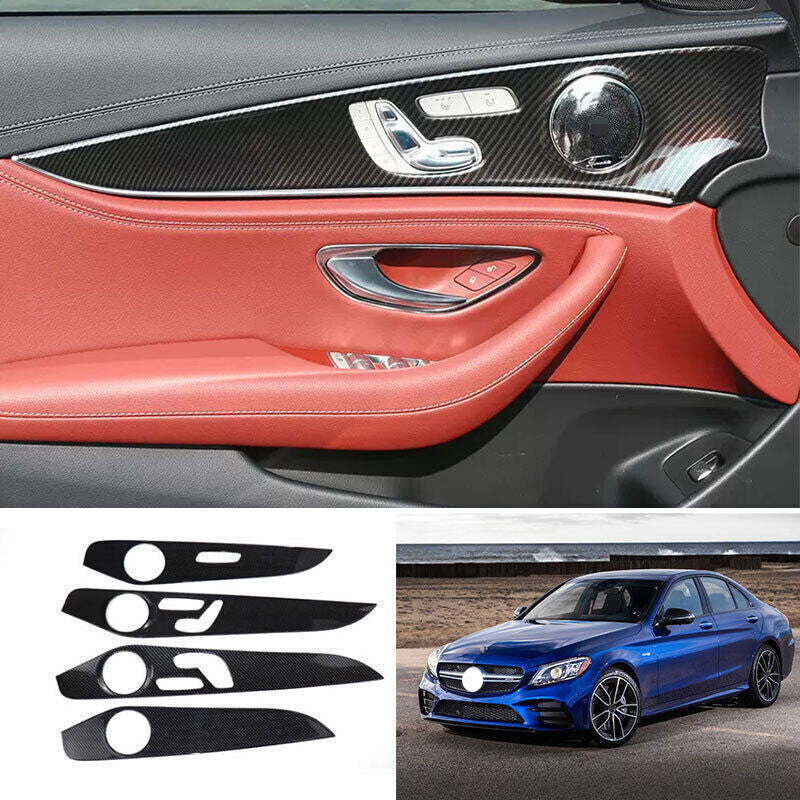 for Benz C-Class C300 C43 C63 2015-21 Carbon Fiber ABS Inner Door Cover Trim 4x