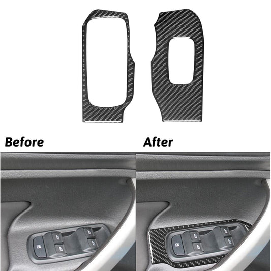 2Pcs Carbon Fiber Inner Rear Window Control Cover Trim for Ford Fiesta 2011-2015