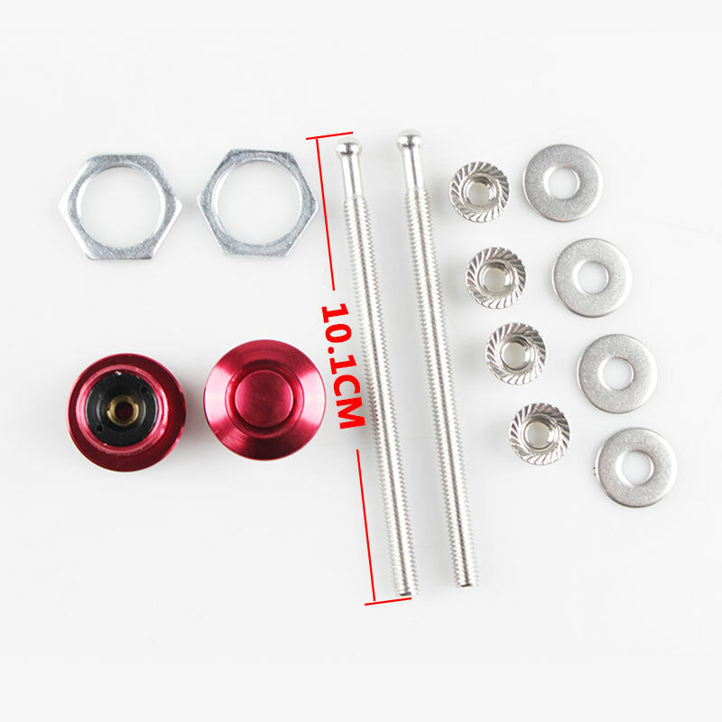 Red 2x 26cm Push Button Billet Hood Pins Lock Clip Kit Car Quick Latch Bon