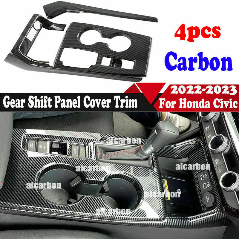 for Honda for Civic 2022-2023 Carbon Fiber ABS Central Gear Shift Cover Trim Kit 4x