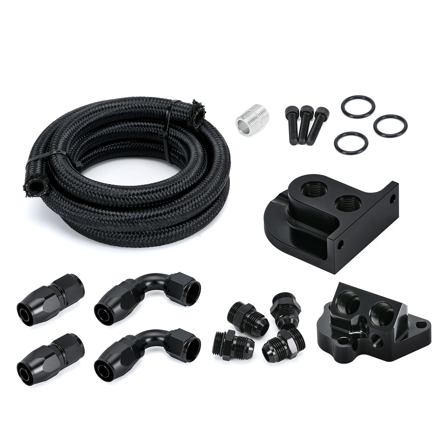 for Ford 5.0L 5.2L Oil Filter Relocation Kit Housing 6 feet Braided Hose AN10