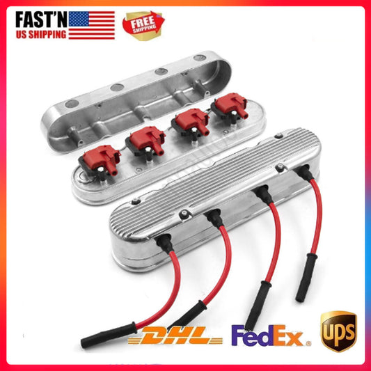 2PC Finned Vintage Hidden Coil Aluminum Valve Cover-Polished 241181 for Chevy LS
