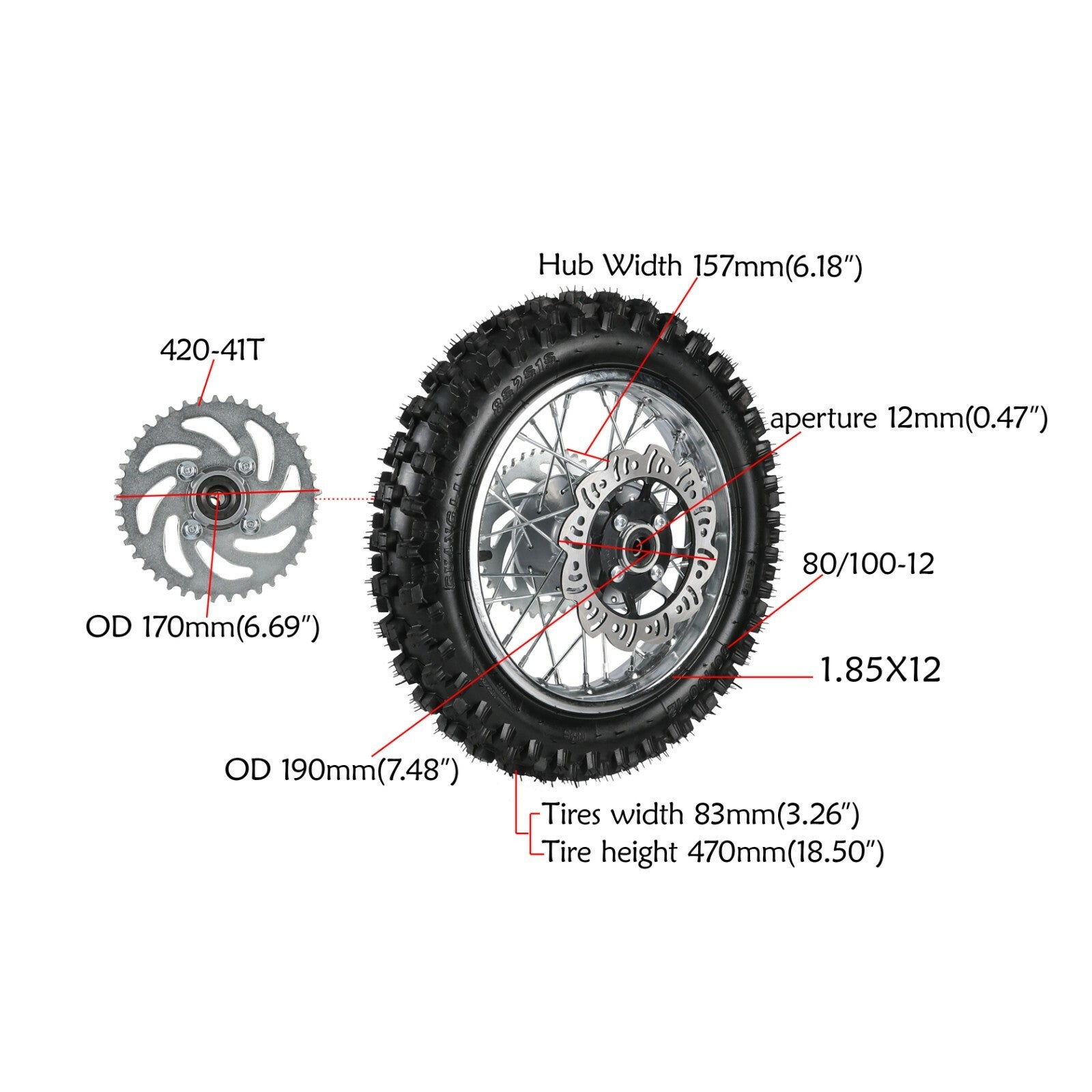 14-inch  12-inch Dirt Pit bicycle front and rear tires + fork CRF50 Atomik 110 125
