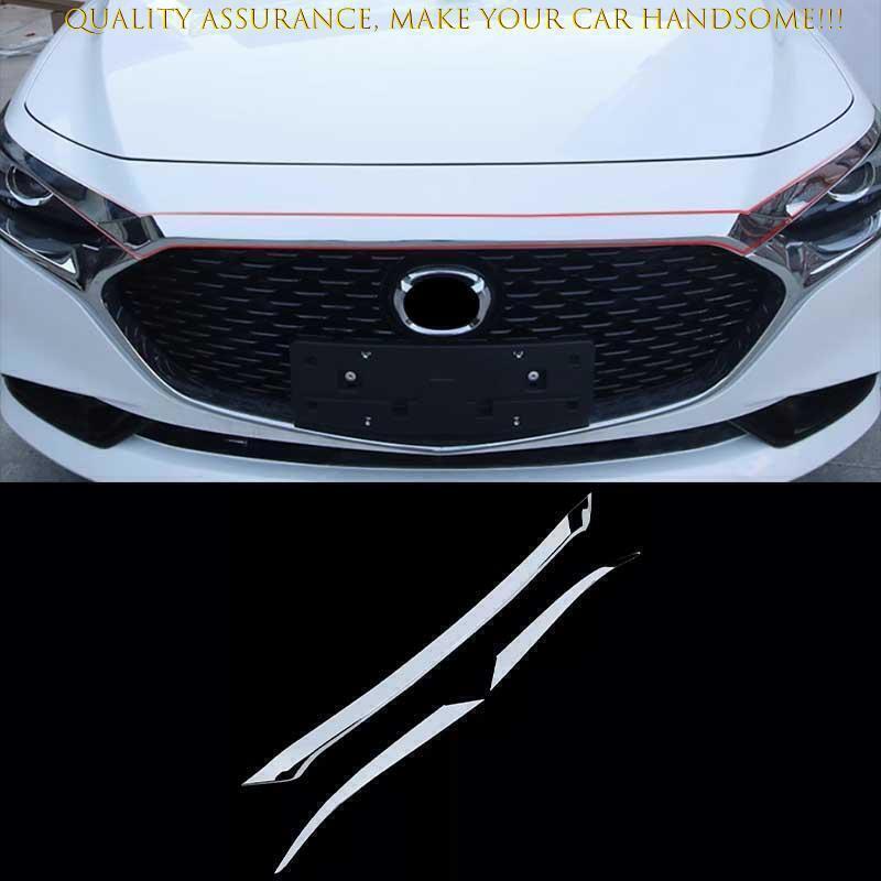 for Mazda 3 Axela 19-2023 ABS Chrome Front Mesh Grille Upper Hood Strip Trim 3X
