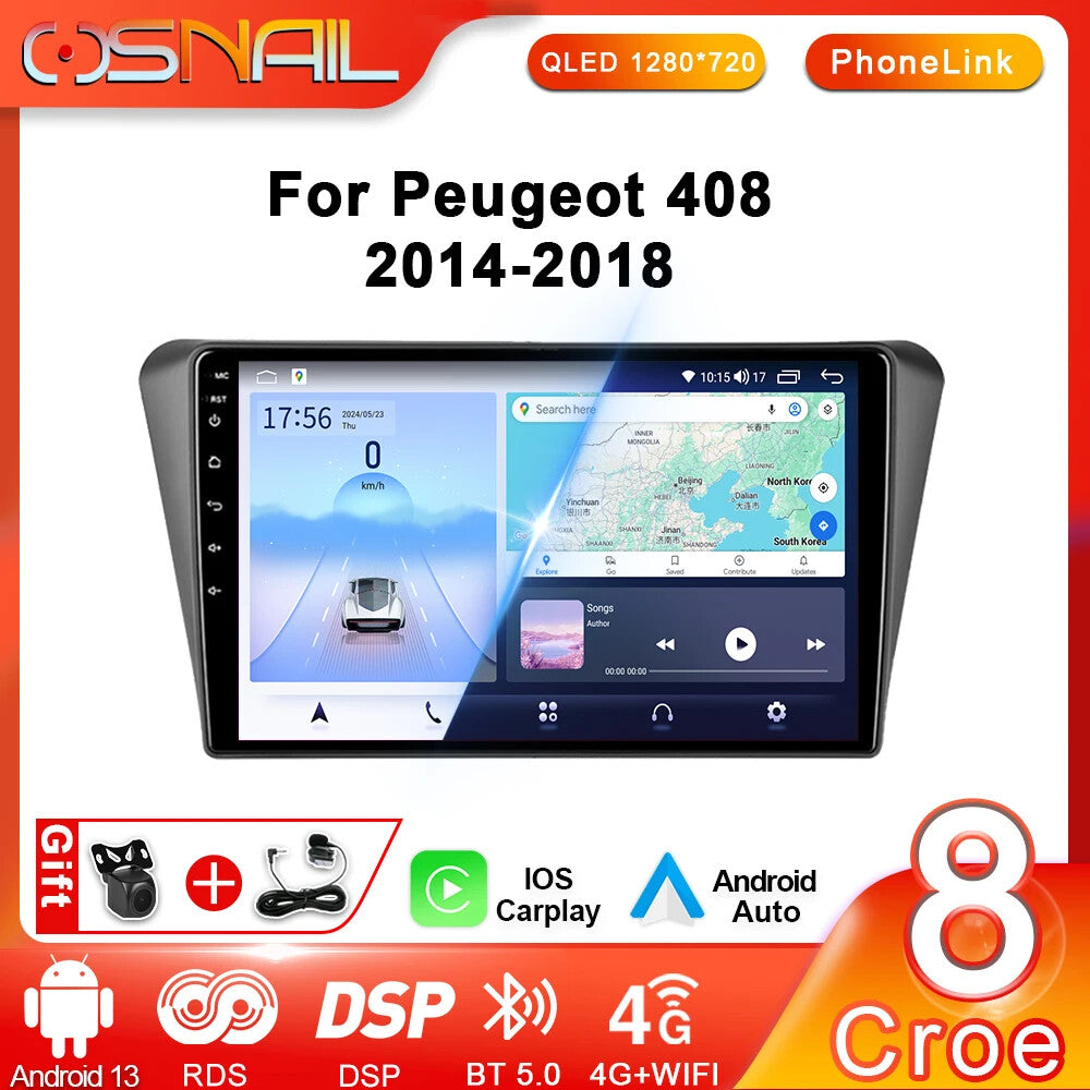Android Auto CarPlay Car Radio for Peugeot 408 2014-2018 Stereo GPS Video Player