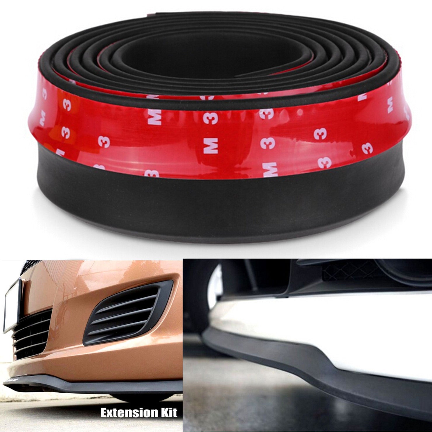 8.2ft Black Car Front Bumper Spoiler Lip Splitter Valance Chin Protector Kits