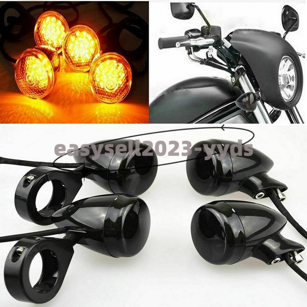 Black 4x Motorcycle Front+Rear LED Turn Signal Light 39mm Fork Clamp for Harley