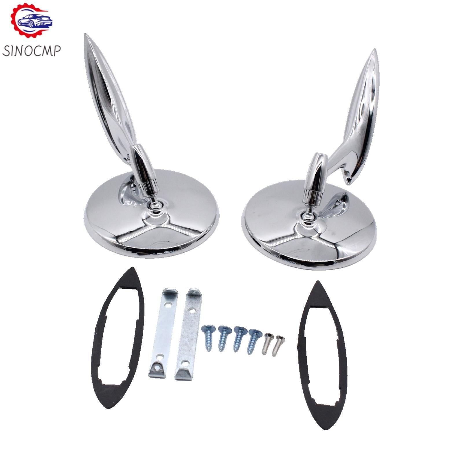 2pcs Round Rearview Mirrors Ribbed Base For 1963-1965 for Chevy Chevelle Impala Nova