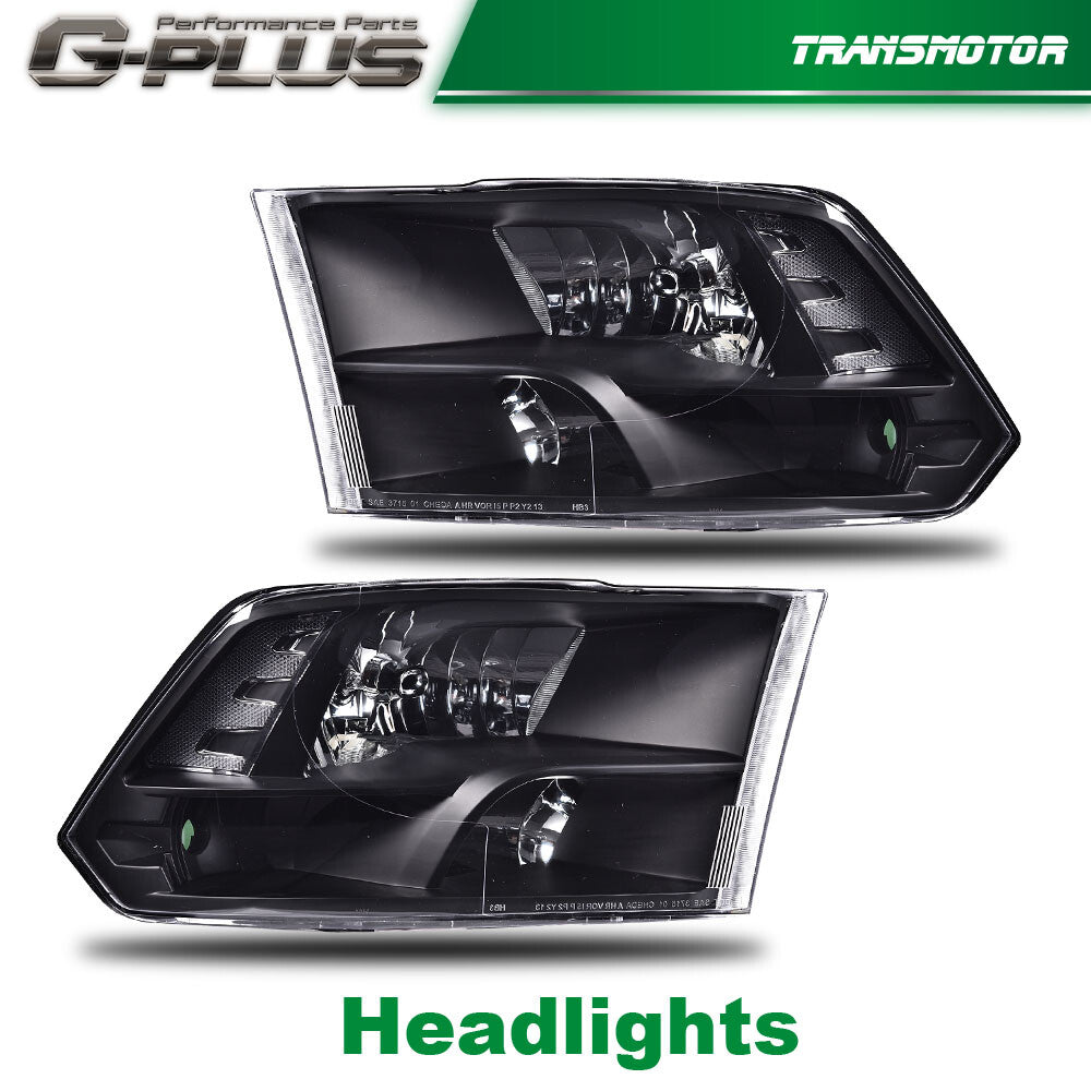 Fit For 2009-2012 for Ram 1500 2500 3500 Black Housing Clear Corner Headlights Pair