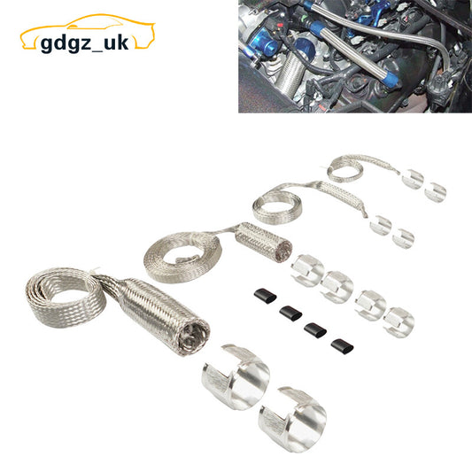 Silver Universal Radiator Hose Sleeving Aluminum Braided Dress-Up Hose Cover Kit