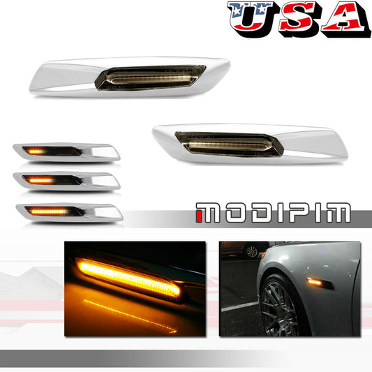 Silver sequential LED front marker lights for BMW 128i, 328i, 335i, 525i, 530i