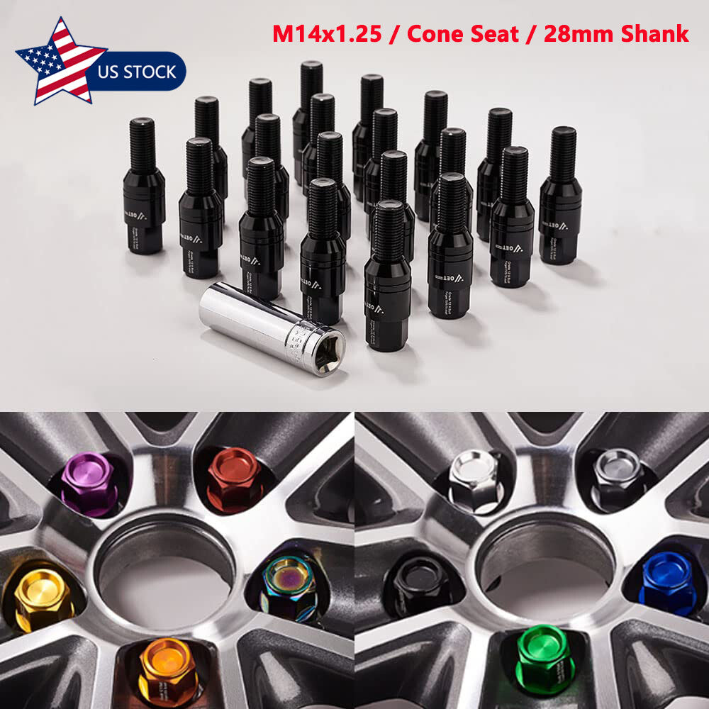 20PCS M14x1.25 Black Wheel Lug Bolt 28mm Shank Cone for Seat Forged Stud Set for BMW