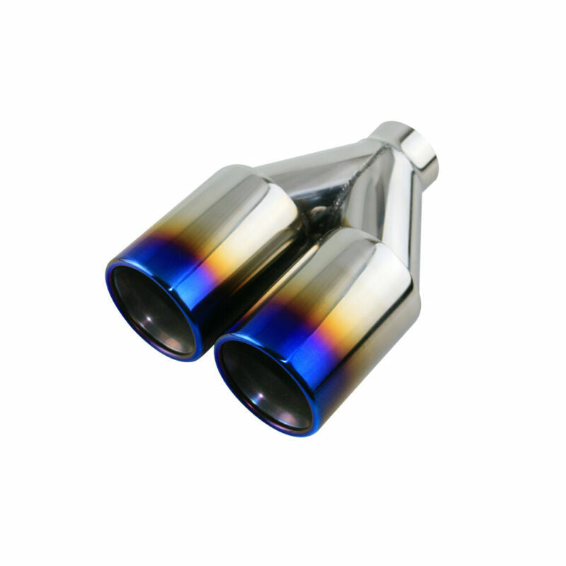 1x 2 ID Universal Welding Double Wall Dual Exhaust Tail Y Pipe Tips 3'' OD Blue