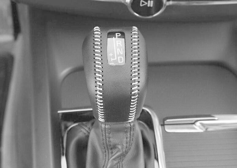 for Volvo XC90 2016-2022 Black White Leather Console Gear Shift Knob Cover Trim