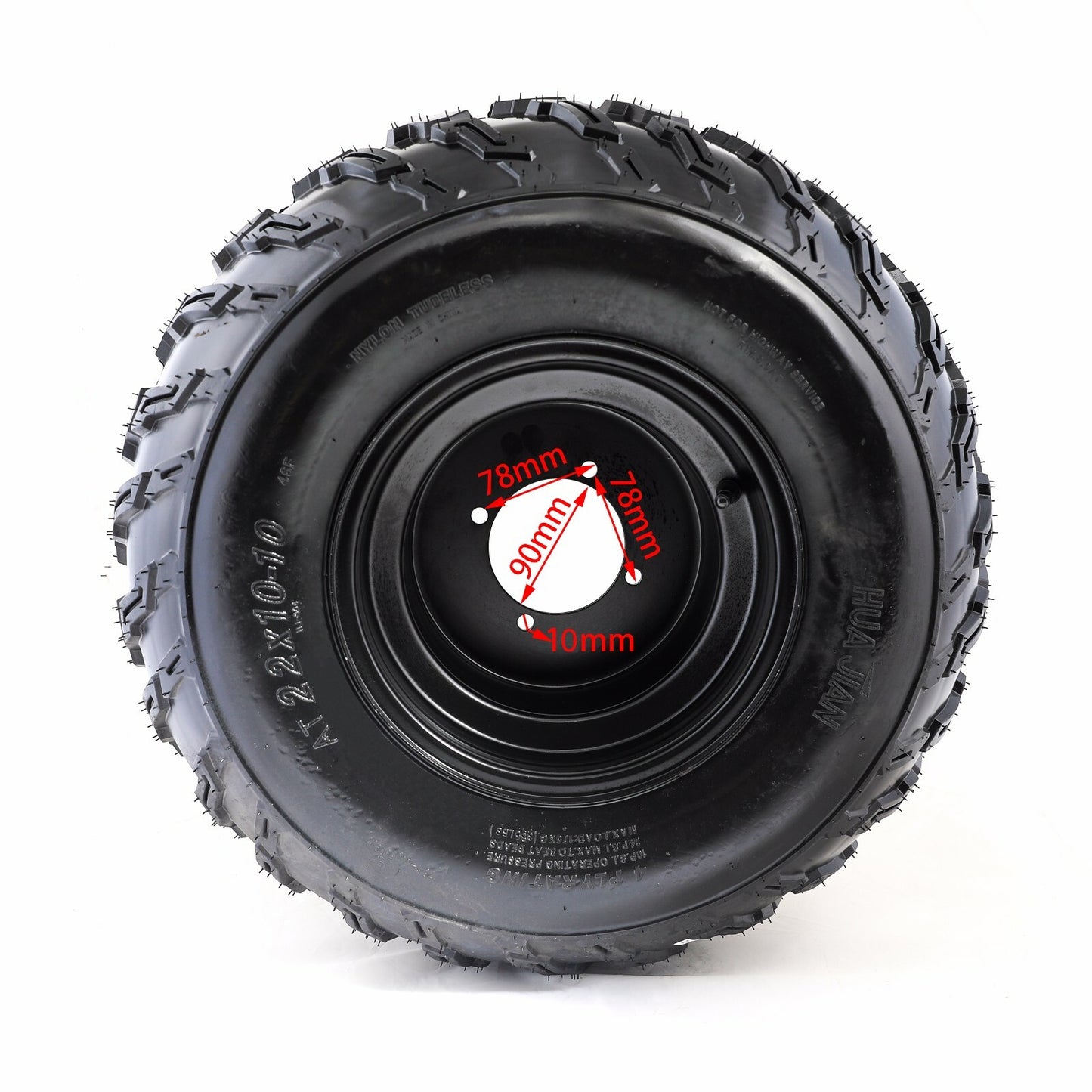 10-inch all-terrain vehicle wheels, 22x10-10 tires, rims, 4 bolts, 22x10x10 suitable for 200cc and 250cc four-wheel UTV off-road vehicles.