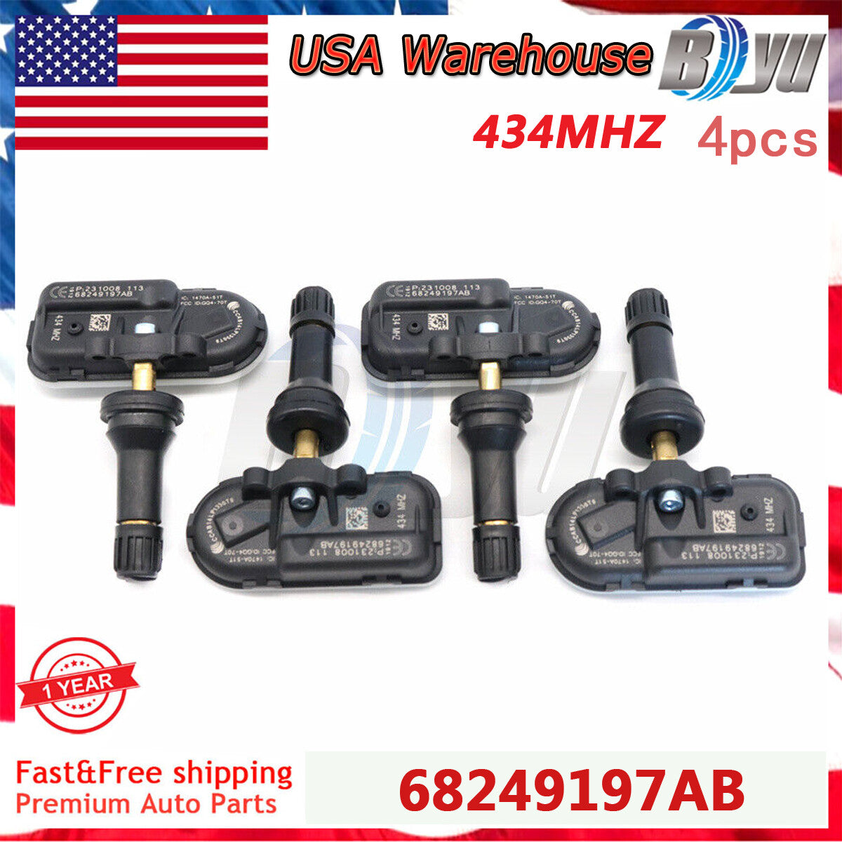 4x 68249197AA TPMS TIRE PRESSURE SENSOR for Jeep Cherokee for Dodge for RAM 1500 New US