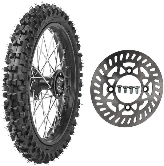1.4x14 inch front wheel, 60/100-14 tire, rim + brake disc, Apollo RFZ 110 BBR bicycle.