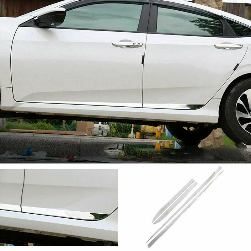 4X For 2016-2021 for Honda for Civic 10th Chrome Door Body Side Molding Cover Trim Steel