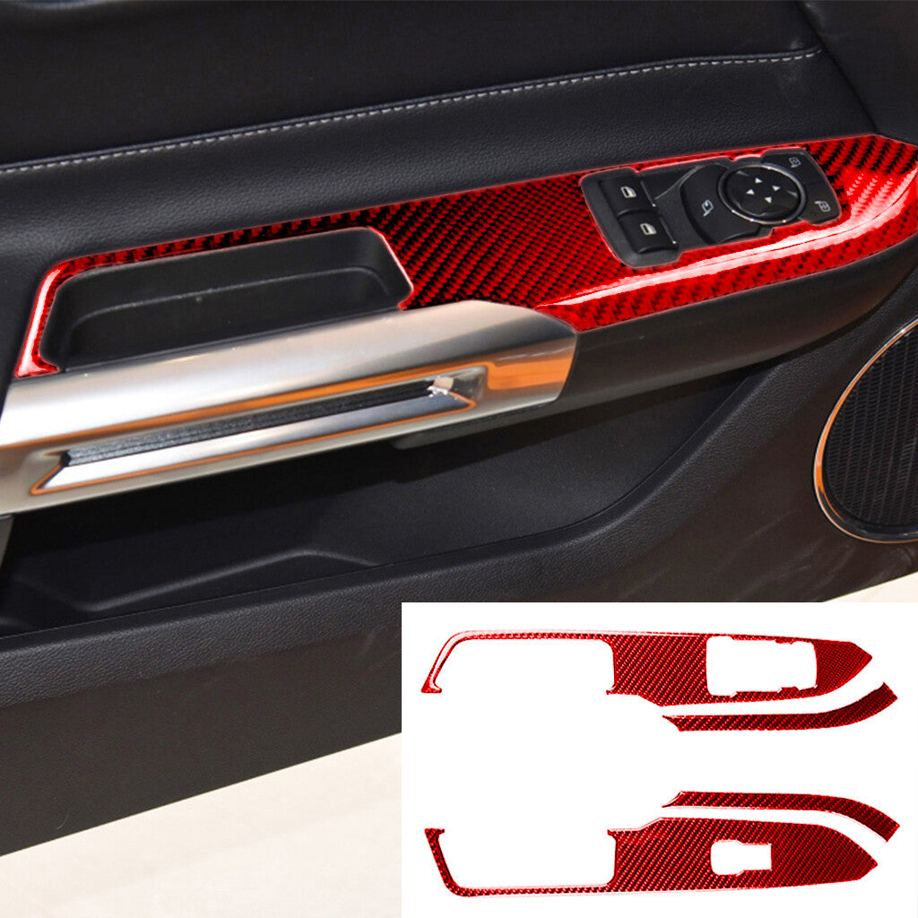 Red Carbon Fiber Window Lift Switch Button Panel Trim for Ford for Mustang 2015-2022