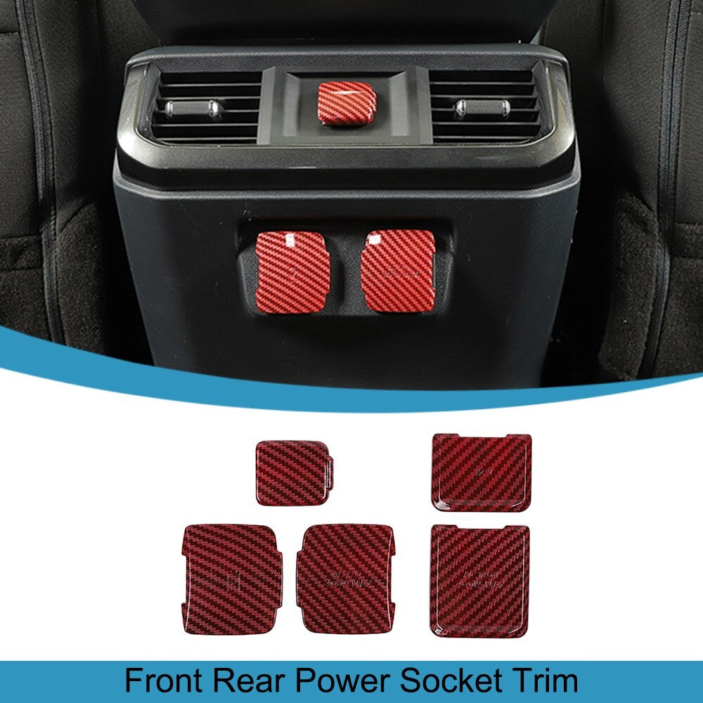 Carbon Fiber Red Front Rear Power Socket Cover Trim for Ford F150 2021 2022 2023