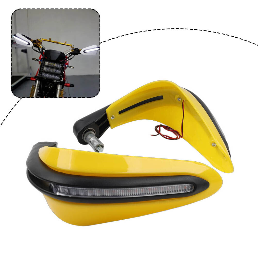 Universal 7/8 Motorcycle Handguard Yellow W/ LED Light For Dirt Bike ATV Yellow