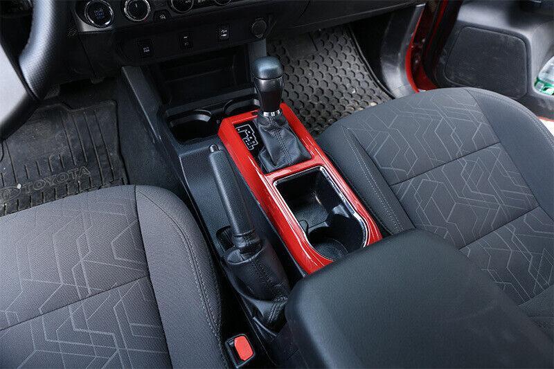 Red Painted Central Console Gear Shift Frame Trim for Toyota Tacoma 2016-2021